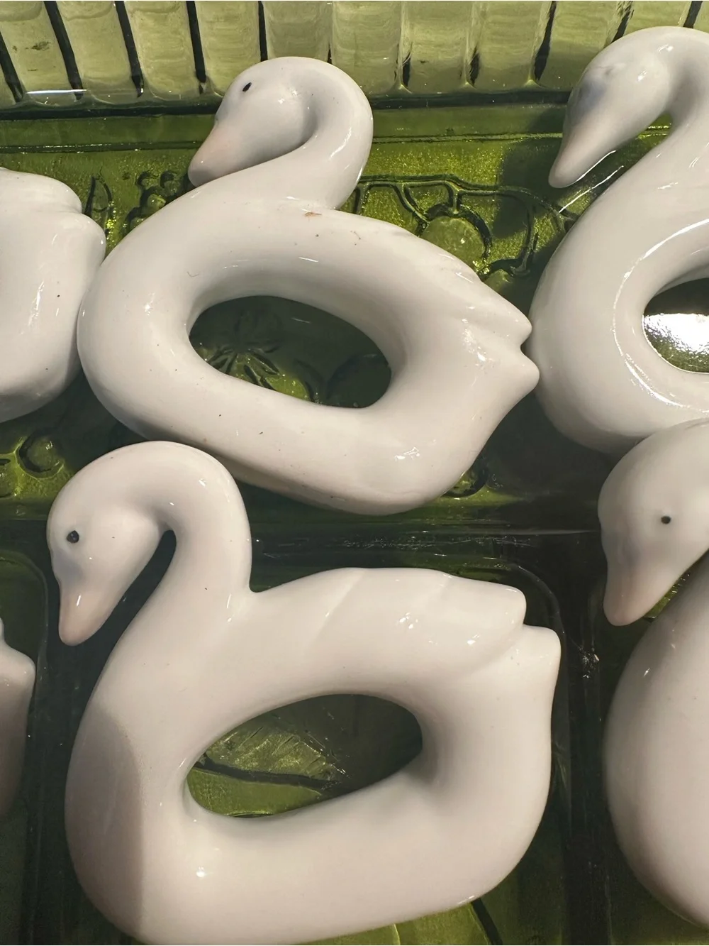 White Ceramic Swan Napkin Rings - Set of 9
